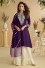 Plum Silk Embroidered Kurta Set With Organza Silk Dupatta