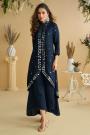Deep Navy Silk Embroidered Indowestern Kurta Set