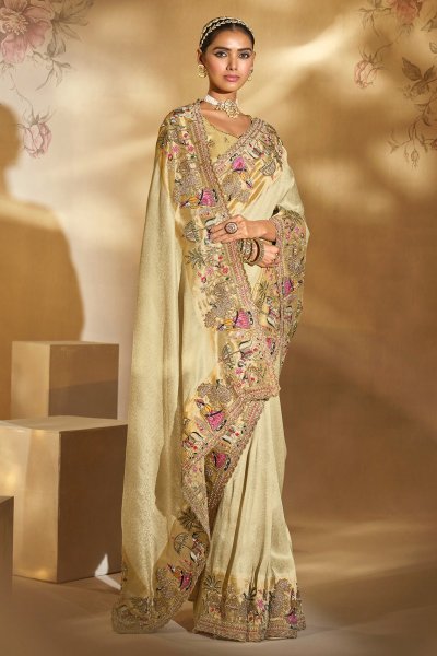 Deep Ivory Zari Woven Silk Embroidered Saree Deep Ivory Zari Woven Silk Embroidered Saree