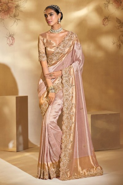 Blush Peach Zari Woven Silk Embroidered Saree Blush Peach Zari Woven Silk Embroidered Saree