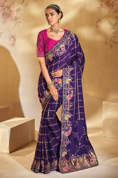 Purple Zari Woven Silk Embroidered Saree Purple Zari Woven Silk Embroidered Saree
