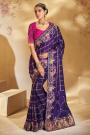 Purple Zari Woven Silk Embroidered Saree