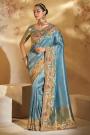 Metallic Blue Zari Woven Silk Embroidered Saree