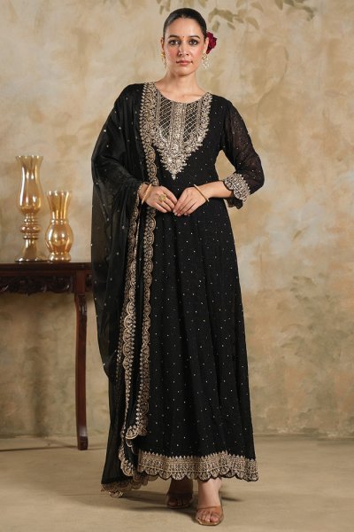 Black Georgette Embroidered Anarkali Set Black Georgette Embroidered Anarkali Set