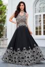 Black Chinon Silk Hand Embroidered Anarkali Dress With Dupatta