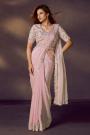 Pre-Draped Baby Pink Satin Silk Saree with Embroidered Blouse & Belt