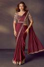 Pre-Draped Maroon Two-Tone Soft Silk Saree with Embroidered Blouse & Belt