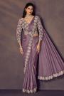 Pre-Draped Lavender Soft Satin Silk Saree with Tissue Silk Blouse & Belt