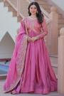 Pink Anarkali Dress with Embroidered Dupatta