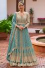 Sky Blue Front Slit Embroidered Anarkali Dress with Skirt & Dupatta