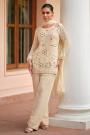Vanilla Cream Georgette Embroidered Kurta Set with Palazzo & Dupatta