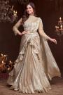 Pre-Draped Champagne Gold Tissue Organza Silk Hand Embroidered Indowestern Saree