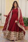 Maroon Georgette Embroidered Designer Anarkali Dress with Dupatta