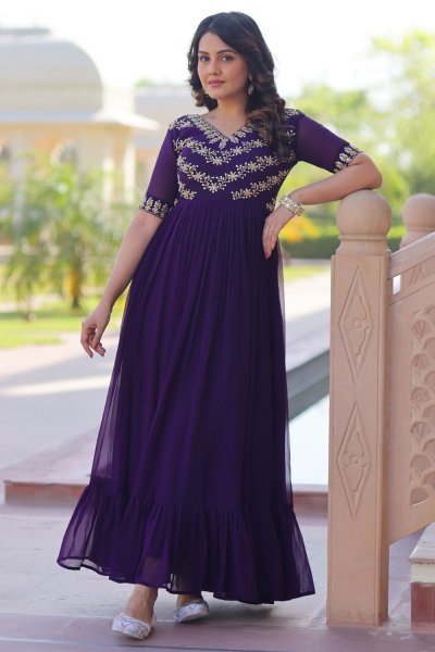 Purple Georgette Embroidered Designer Anarkali Dress Purple Georgette Embroidered Designer Anarkali Dress