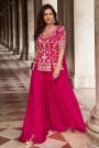 Magenta Pink Organza Silk Embroidered Top & Palazzo Set with Choker Style Dupatta