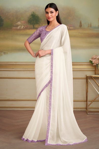 Shining White Sparkle Georgette Saree Shining White Sparkle Georgette Saree