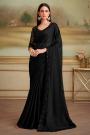 Jet Black Satin Chiffon Saree