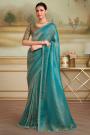 Golden Blue Checks Georgette Saree