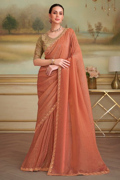 Rust Orange Gold Georgette Saree Rust Orange Gold Georgette Saree