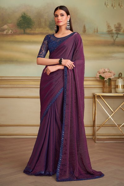 Two Shades Blue & Purple Twilight Georgette Saree Two Shades Blue & Purple Twilight Georgette Saree