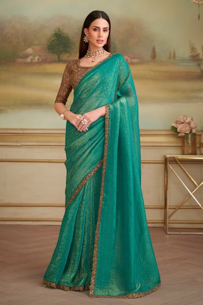 Turquoise Blue & Gold Georgette Saree Turquoise Blue & Gold Georgette Saree