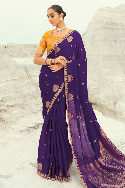 Purple Pure Organza Viscose Satin Saree Purple Pure Organza Viscose Satin Saree