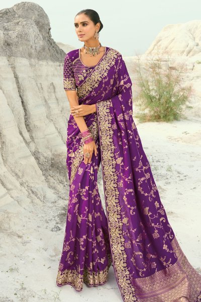 Purple Pure Dola Viscose Saree Purple Pure Dola Viscose Saree