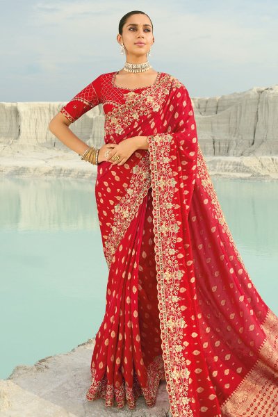 Red Pink Pure Dola Viscose Saree Red Pink Pure Dola Viscose Saree