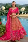 Bright Red Silk Embroidered Lehenga Set