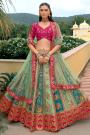 Teal & Pink Silk Embroidered Lehenga Set