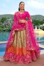Taupe & Pink Silk Embroidered Lehenga Set