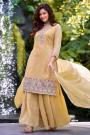 Beautiful Mustard Yellow Silk Hand Embroidered Sharara Kurta Set