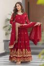 Maroon Embroidered Georgette Anarkali Dress with Dupatta
