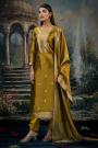 Mustard Green Zari Woven Hand Worked Silk Kurta Set