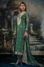 Bottle Green Zari Woven Hand Worked Silk Kurta Set