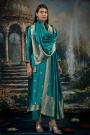 Turquoise Zari Woven Hand Worked Silk Kurta Set