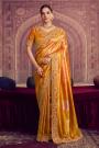 Mustard Orange Kanjivaram Pure Zari Silk Embroidered Saree