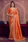 Orange Kanjivaram Pure Zari Silk Embroidered Saree