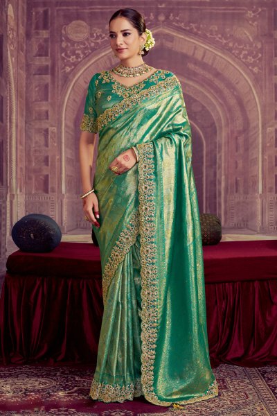 Green Kanjivaram Pure Zari Silk Embroidered Saree Green Kanjivaram Pure Zari Silk Embroidered Saree