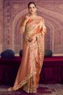Gold Orange Kanjivaram Pure Zari Silk Embroidered Saree