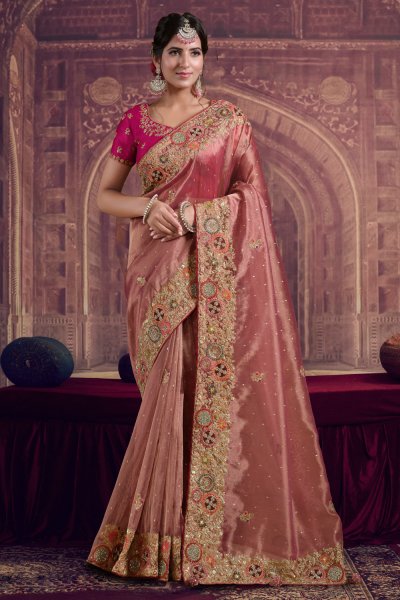 Light Pink Zari Organza Silk Embroidered Saree Light Pink Zari Organza Silk Embroidered Saree