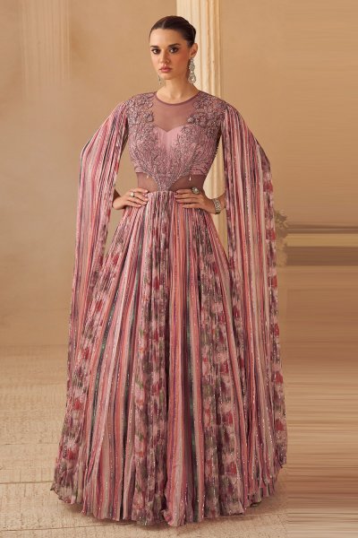 Pink Premium Chinon Silk Embroidered Designer Anarkali Gown