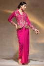 Magenta Pink Premium Italian Crepe Embroidered Indo-Western Top & Dhoti Skirt Set