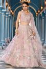 Vanilla  Pink Net Sequins Floral Multi coloured Embroidered Lehenga Set