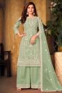 Pastel Green Floral Embroidered Net Kurta Set