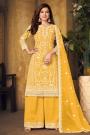 Yellow Floral Embroidered Net Kurta Set