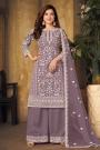 Purple Floral Embroidered Net Kurta Set