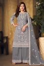 Grey Floral Embroidered Net Kurta Set