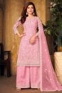 Baby Pink Floral Embroidered Net Kurta Set
