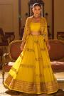 Sunshine Yellow Georgette Indo-Western Embroidered Top & Skirt Set with Jacket